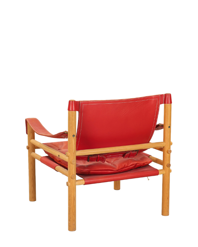 1970s Arne Norell : red leather &  solid beechwood Sirocco lounge chair