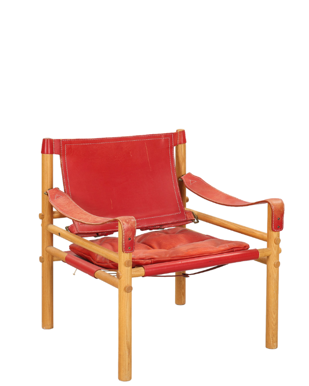 1970s Arne Norell : red leather &  solid beechwood Sirocco lounge chair