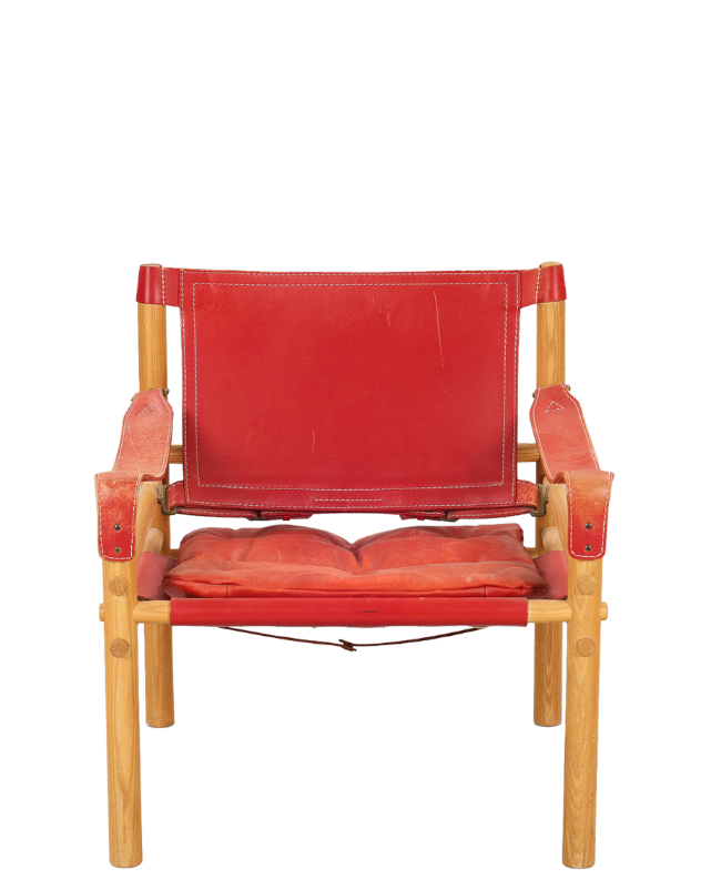 1970s Arne Norell : red leather &  solid beechwood Sirocco lounge chair