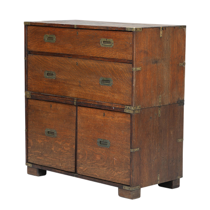 19th century English : solid oakwood military campaign chest