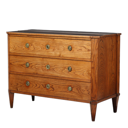 1860s Rural Danish : solid elmwood 3-drawer chest w/hidden storage