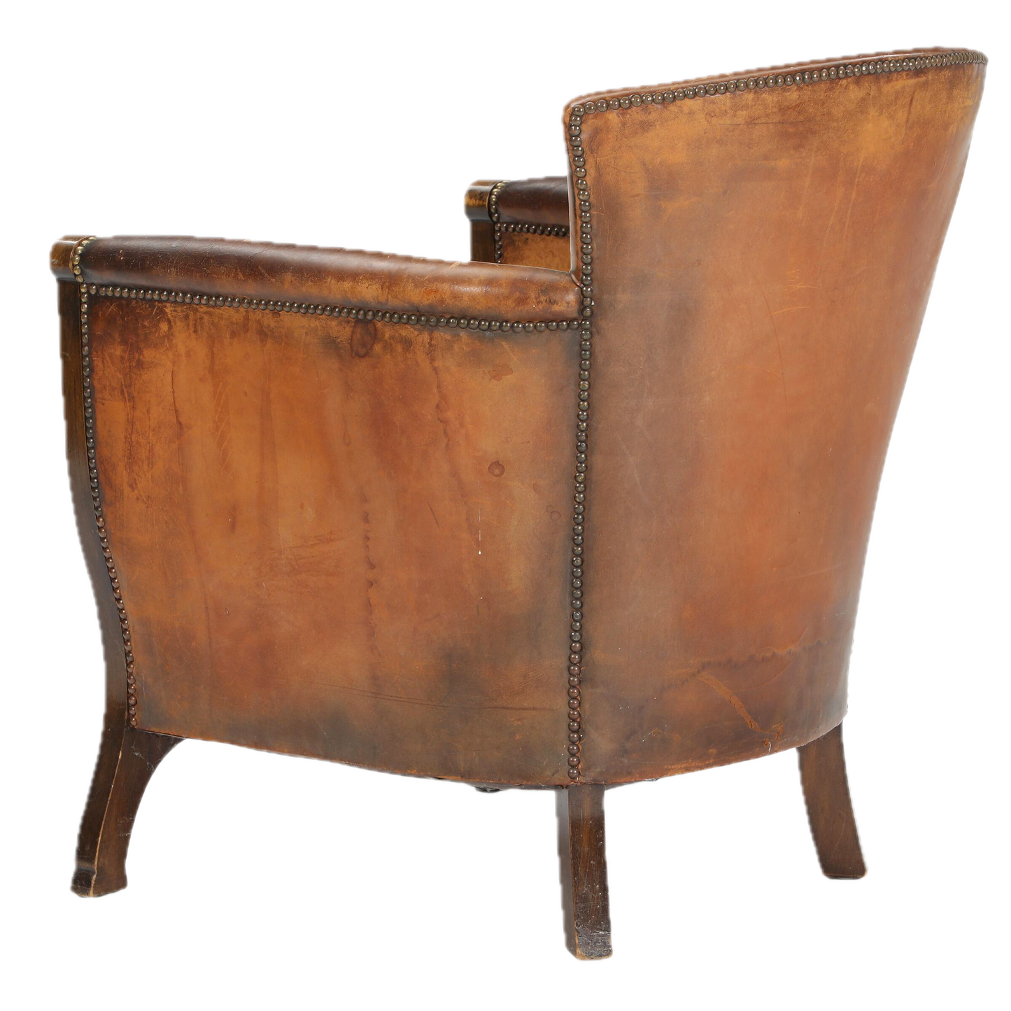 1920 German : Jugendstil Leather Club Chair w/carved motifs