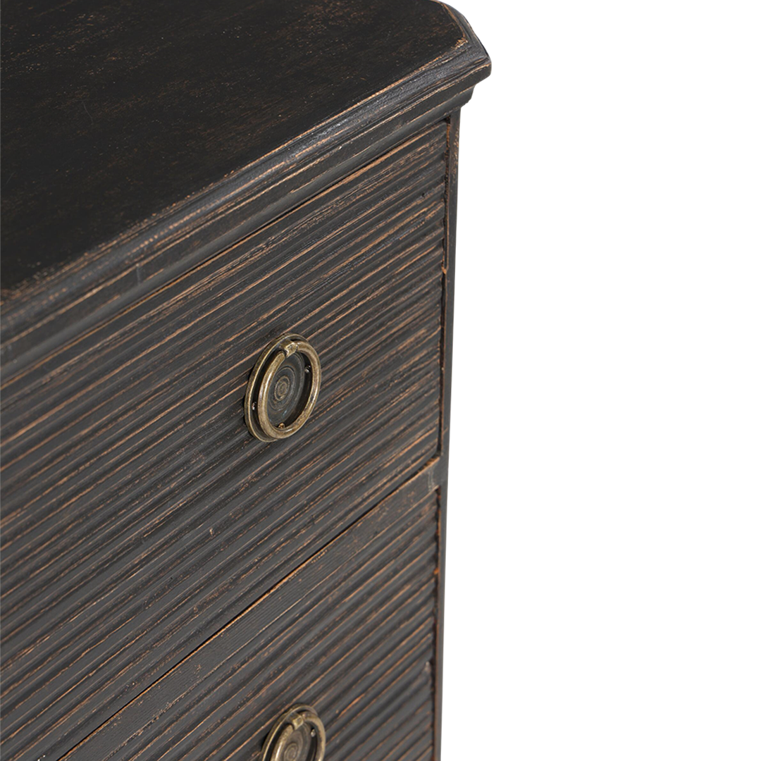 Early 1900s Swedish : black painted chest of drawers w/horizontal reeding