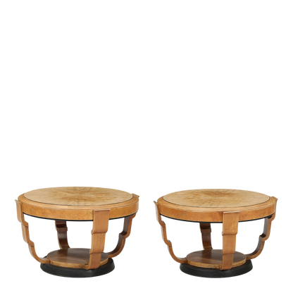 1930s European : round 38" Art Deco fruitwood coffee table