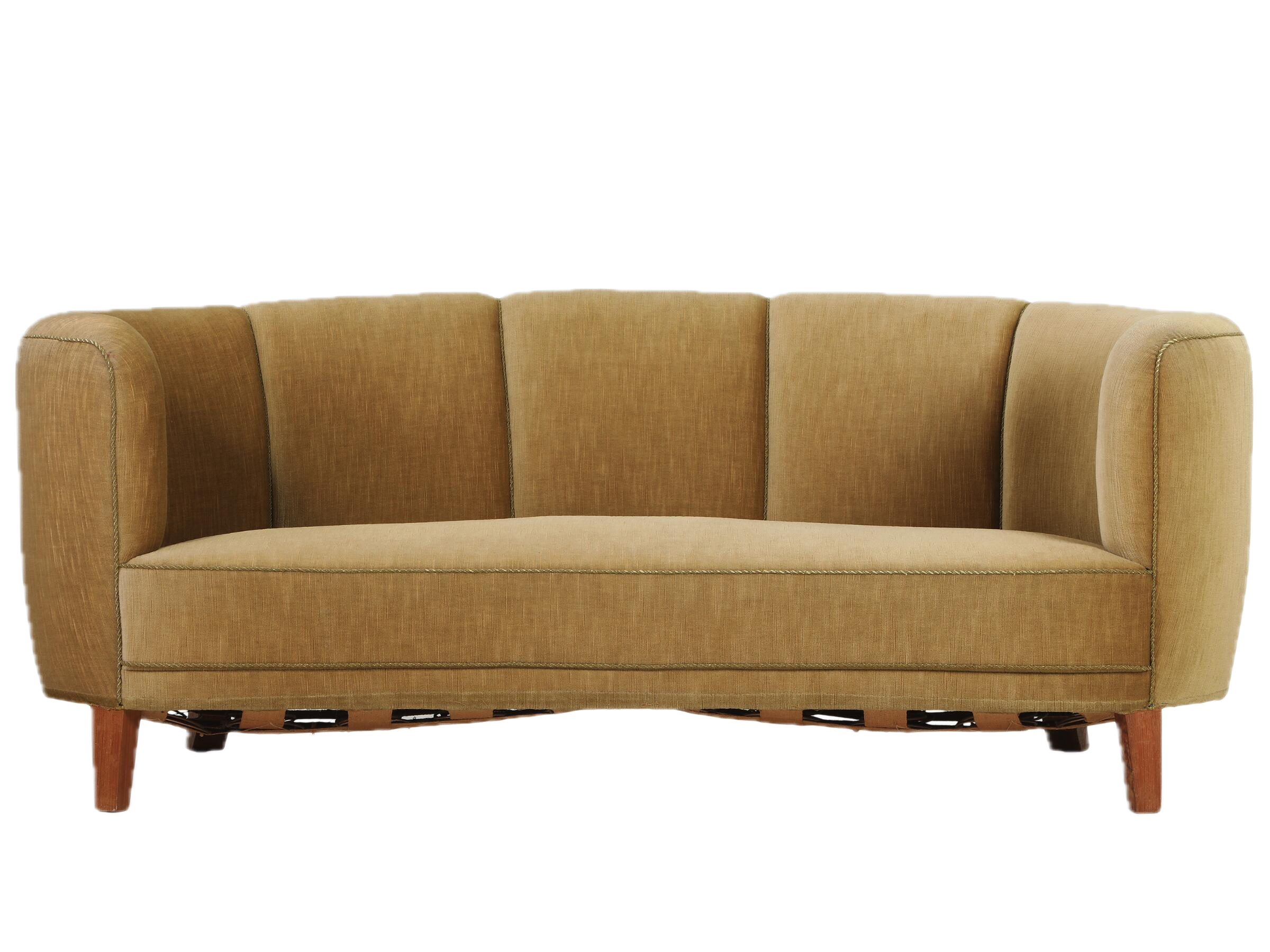 1940s Danish : classic channel back curved 30seat sofa, velvet