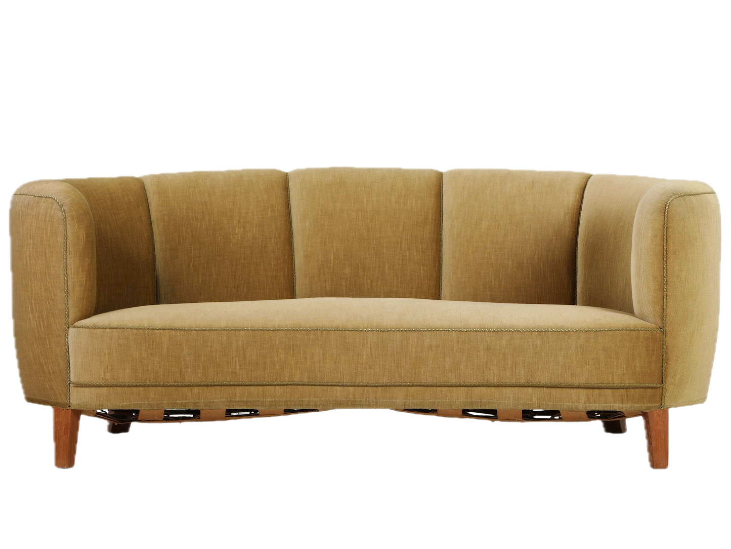 1940s Danish : classic channel back curved 30seat sofa, velvet