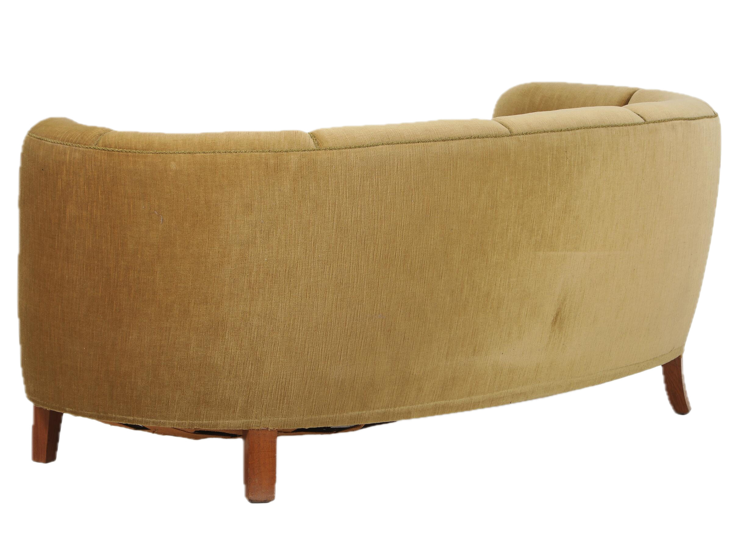1940s Danish : classic channel back curved 30seat sofa, velvet