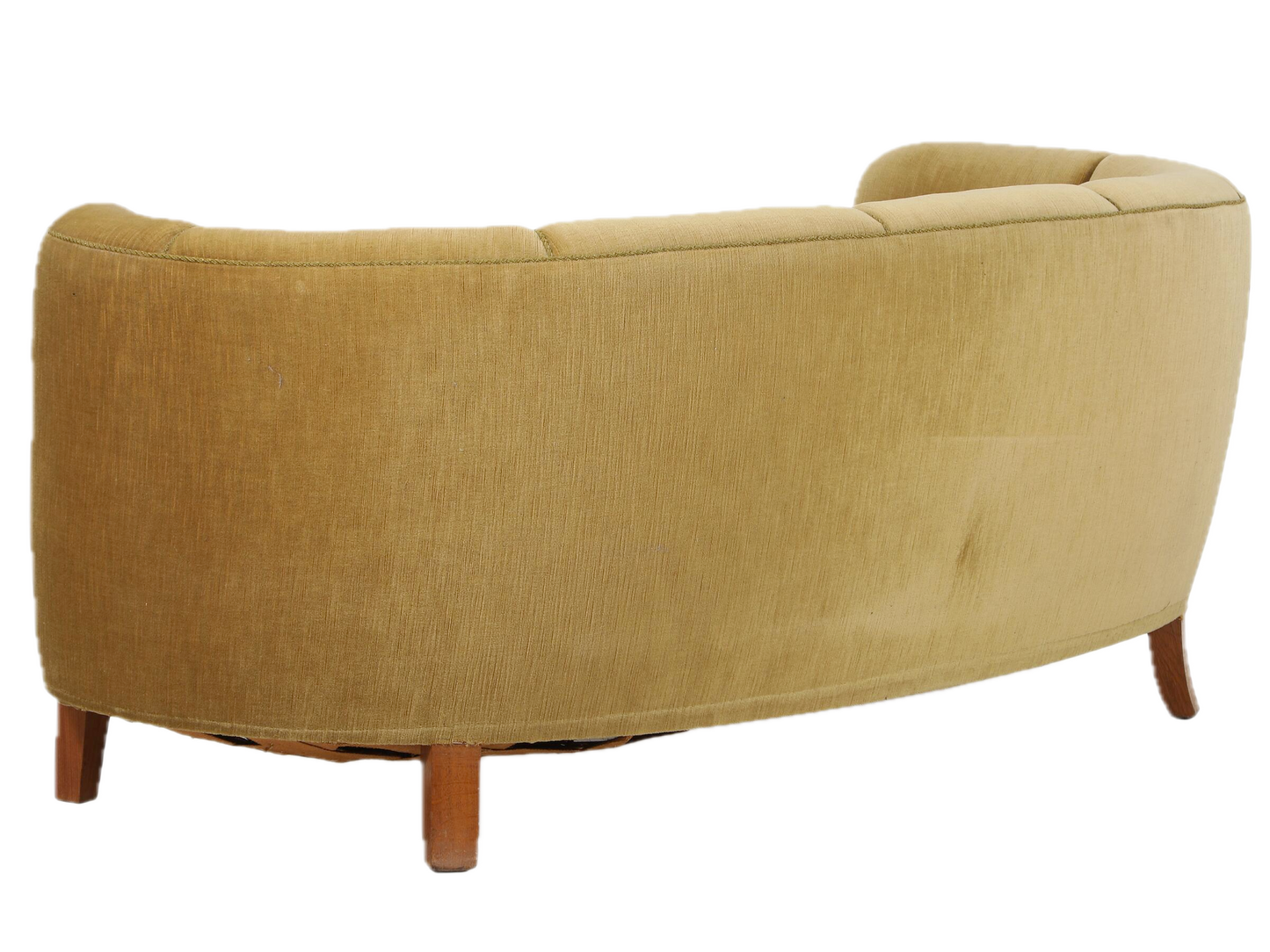 1940s Danish : classic channel back curved 30seat sofa, velvet