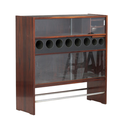 1960s Heltborg & Buck : standing rosewood bar cabinet with matching stools