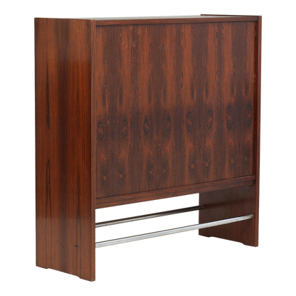 1960s Heltborg & Buck : standing rosewood bar cabinet with matching stools