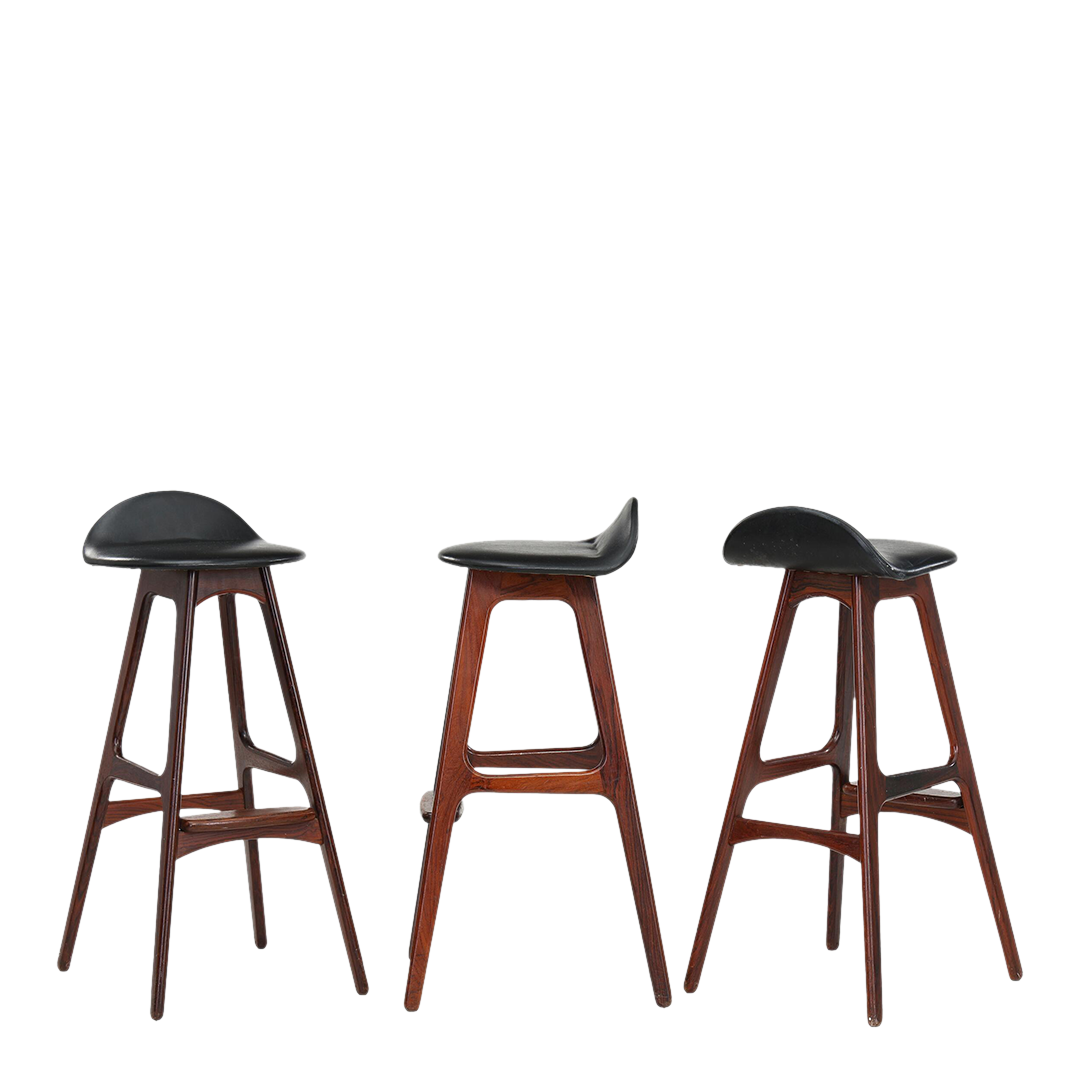 1960s Heltborg & Buck : standing rosewood bar cabinet with matching stools