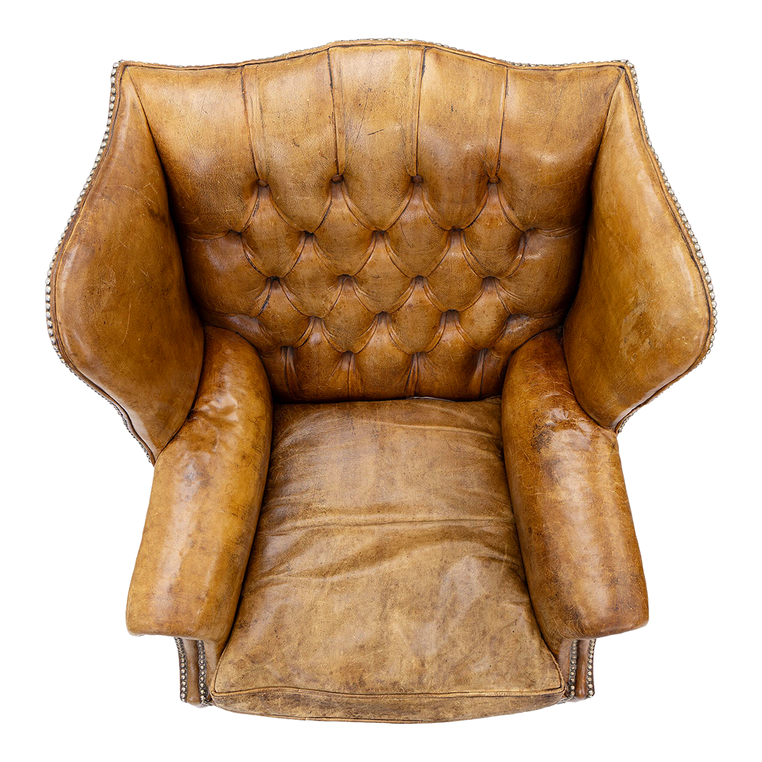 Pair English 20thc : George II style tufted leather wingchairs