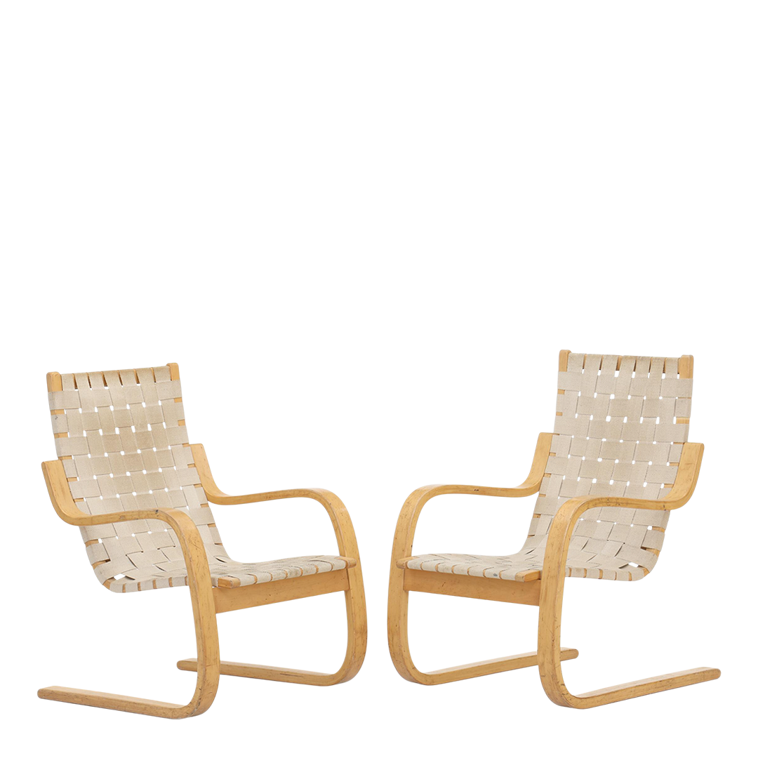 1939 Alvar Aalto : Model 406 bent birch & canvas cantilever armchair