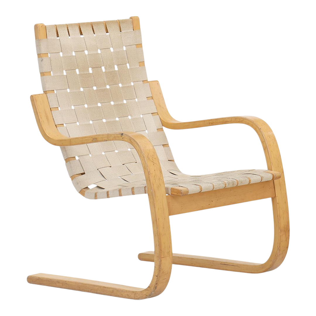 1939 Alvar Aalto : Model 406 bent birch & canvas cantilever armchair