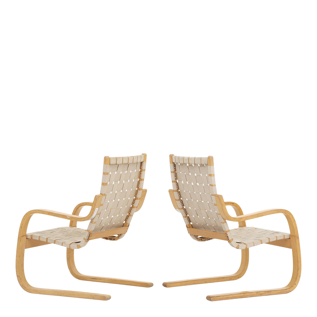 1939 Alvar Aalto : Model 406 bent birch & canvas cantilever armchair