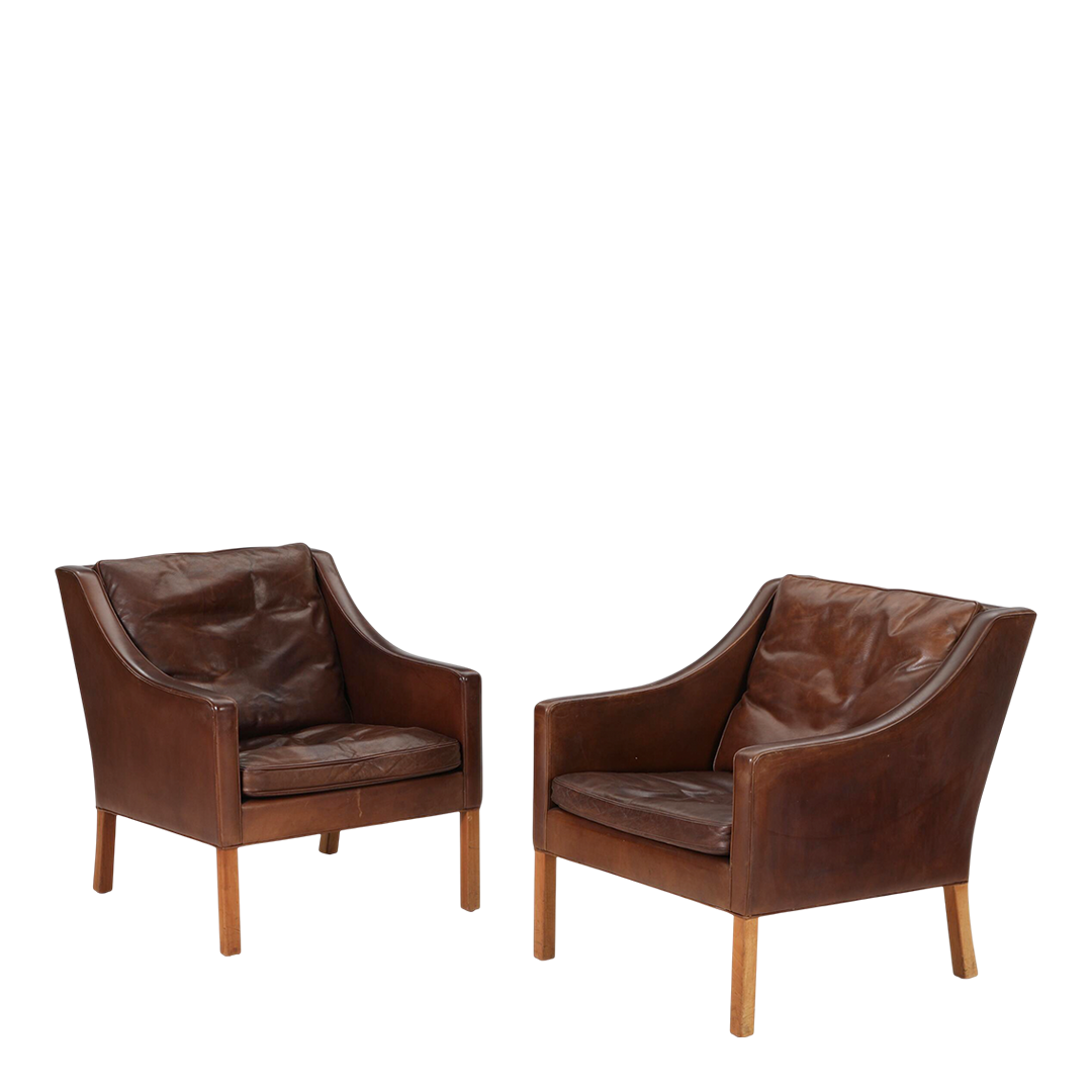 1963 Børge Mogensen : pair dark brown leather Model 2207 armchair, Denmark