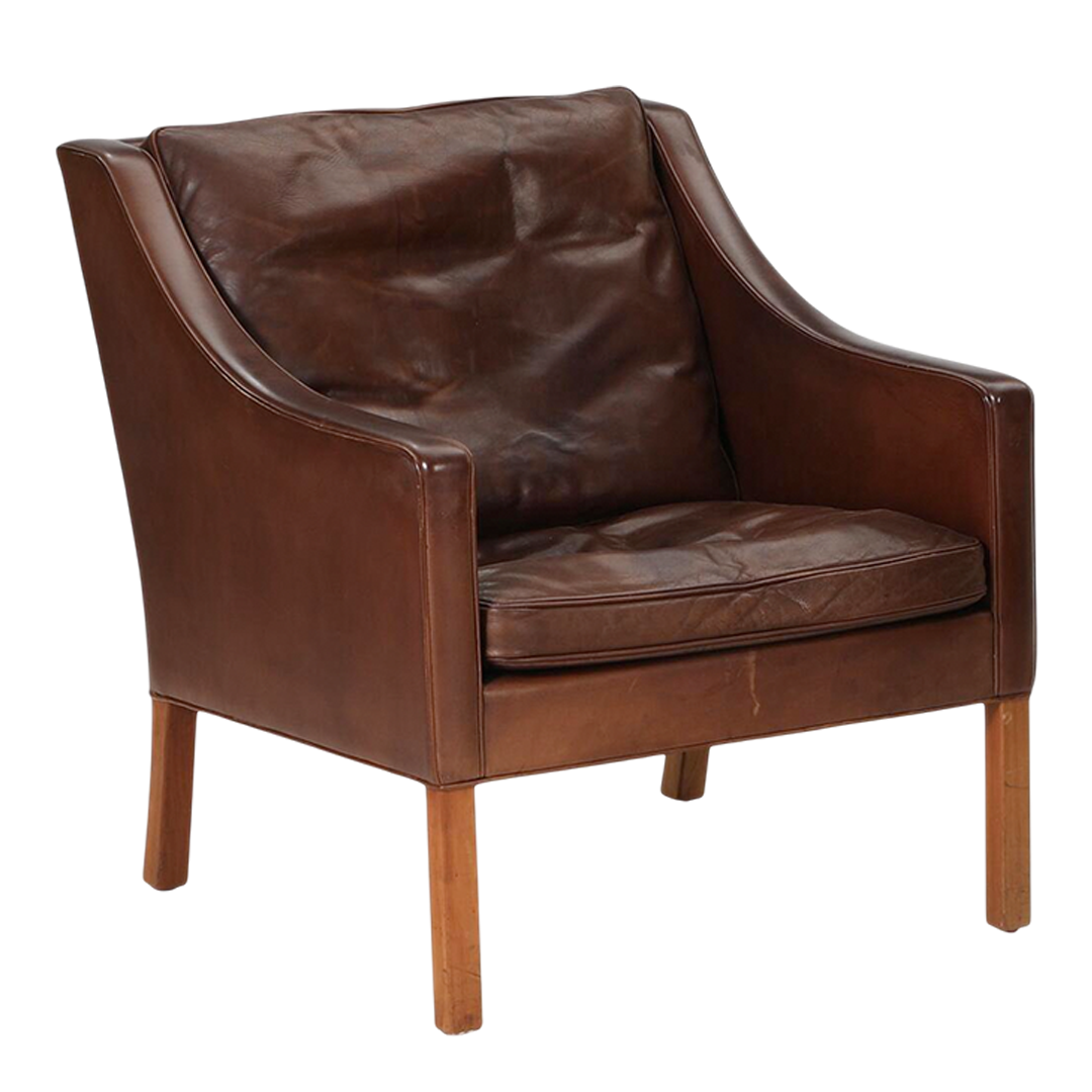 1963 Børge Mogensen : pair dark brown leather Model 2207 armchair, Denmark