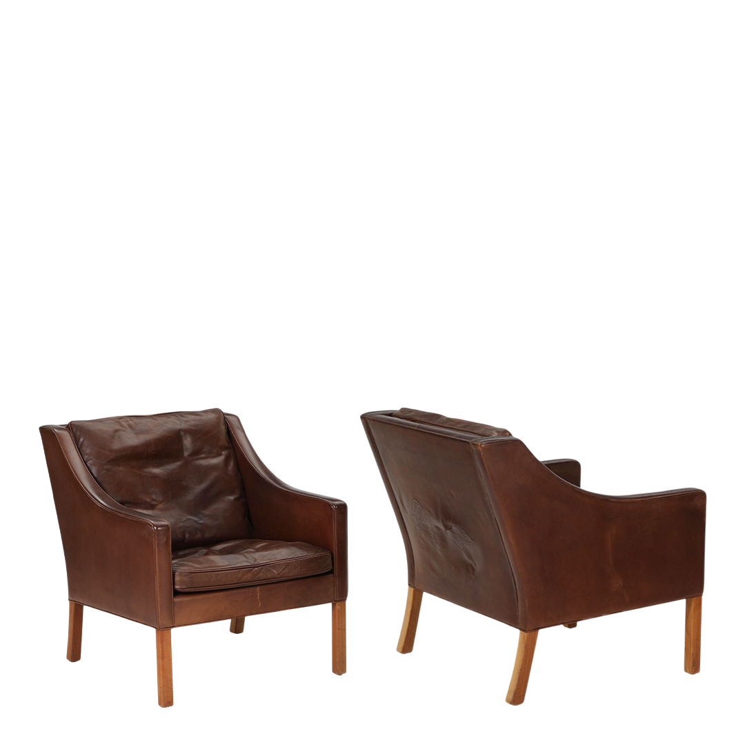 1963 Børge Mogensen : pair dark brown leather Model 2207 armchair, Denmark