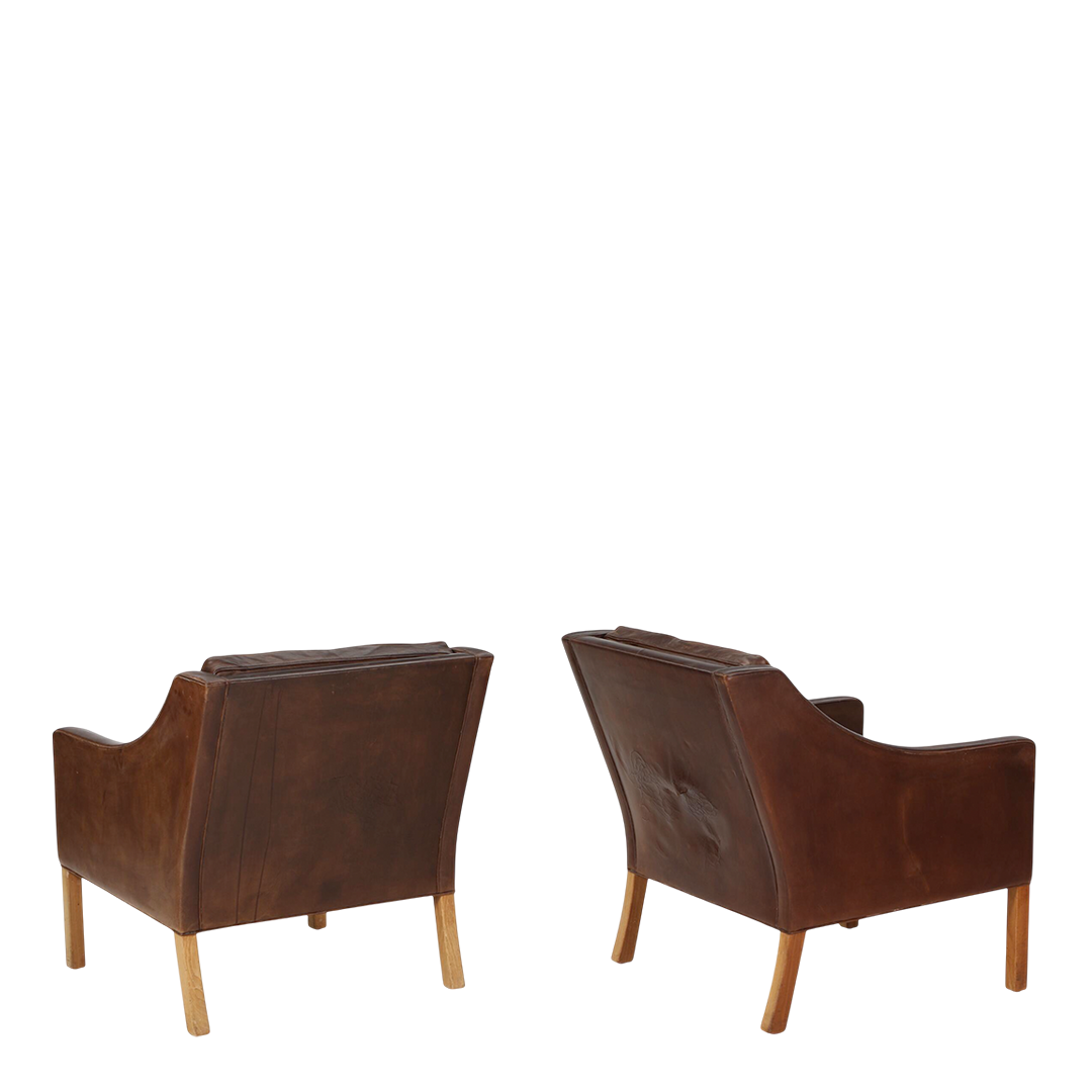 1963 Børge Mogensen : pair dark brown leather Model 2207 armchair, Denmark