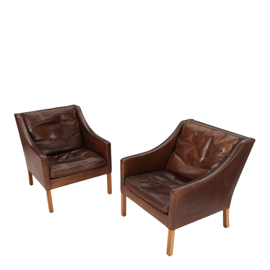 1963 Børge Mogensen : pair dark brown leather Model 2207 armchair, Denmark