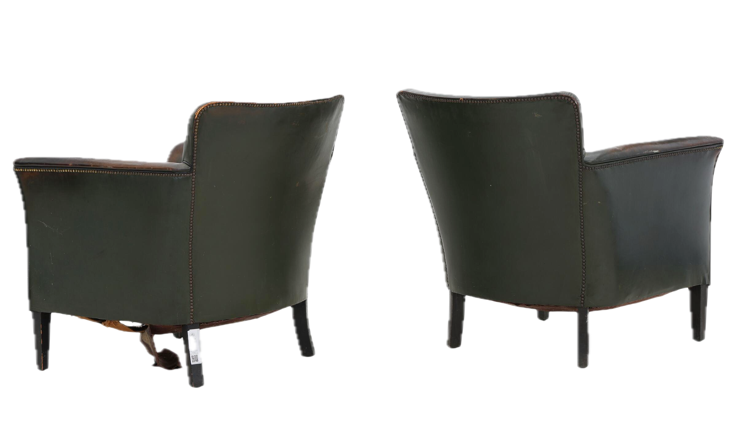 1930s Danish : pair classic diminutive club chairs in green leather