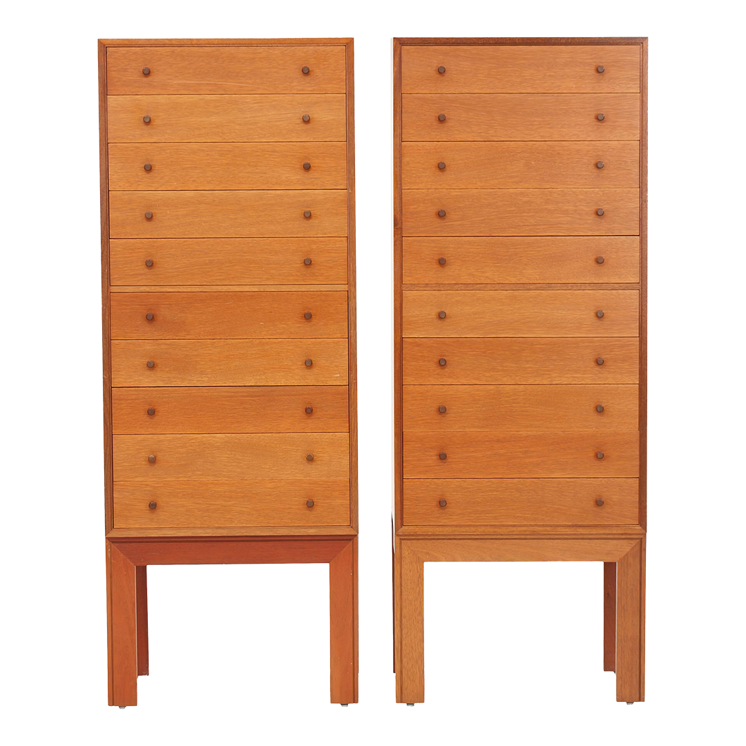 Danish Design : pair of ten drawer 52" mahogany chest of drawers