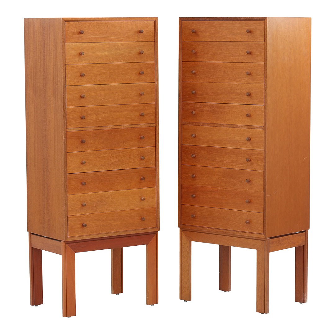 Danish Design : pair of ten drawer 52" mahogany chest of drawers