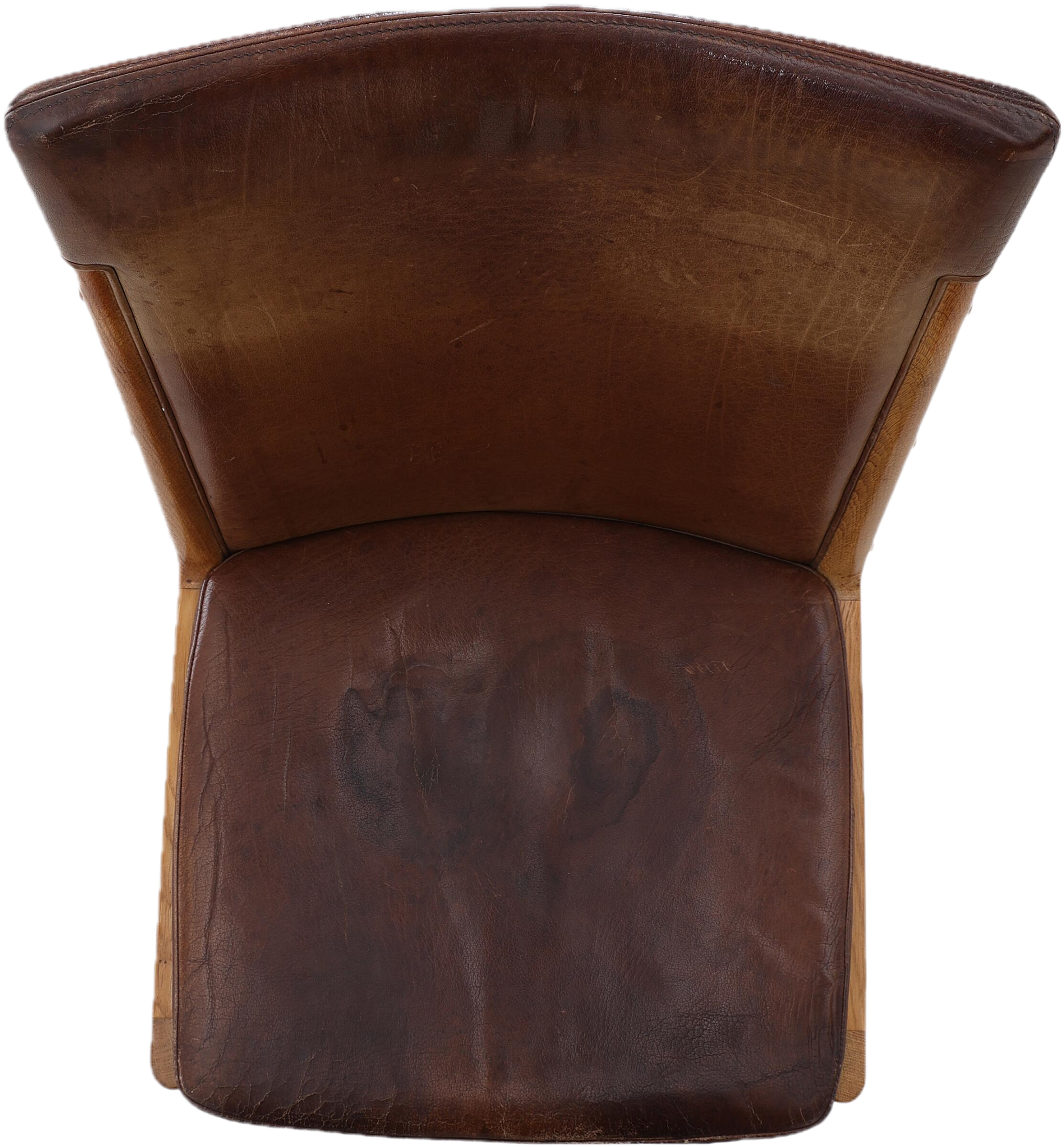 1965 Kai Lyngfeldt Larsen : cognac leather over tapered oakwood side chair, Denmark