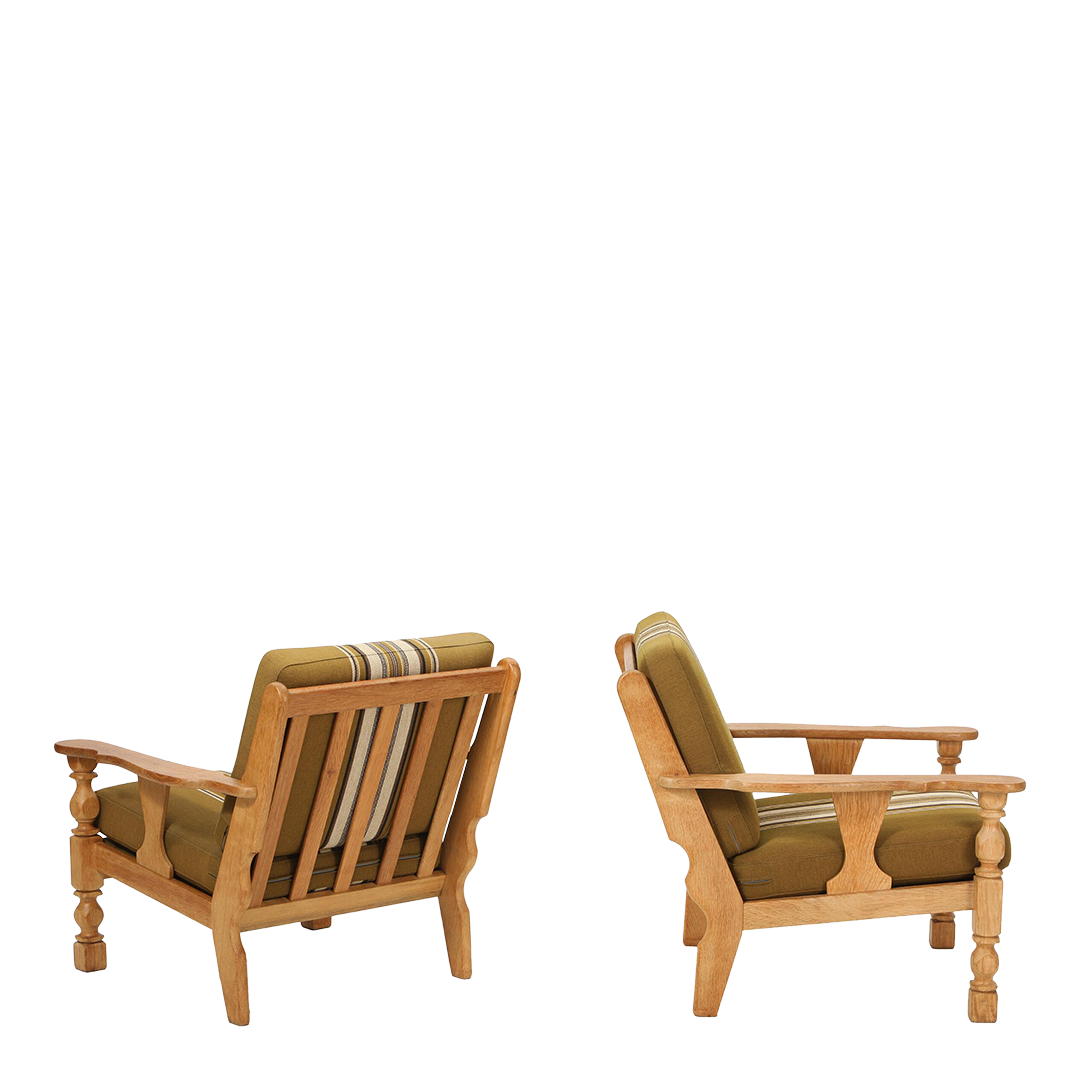 1970s Danish Design : pair country modern turned oakwood armchairs