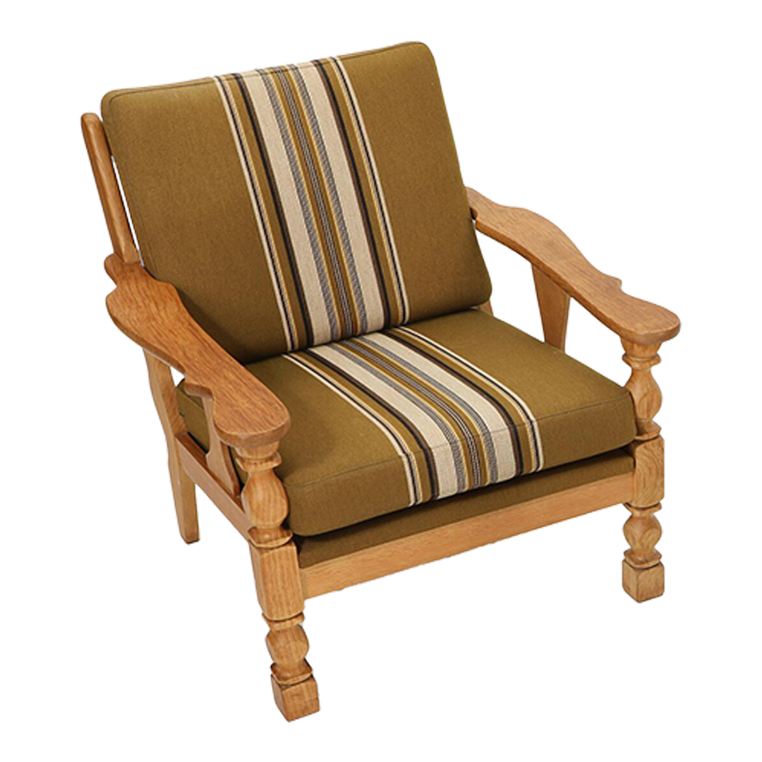 1970s Danish Design : pair country modern turned oakwood armchairs