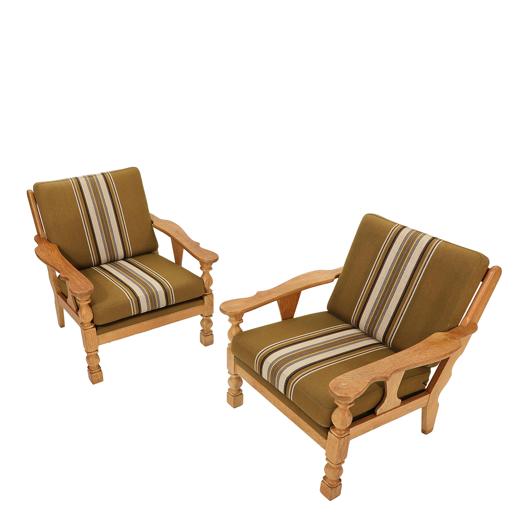 1970s Danish Design : pair country modern turned oakwood armchairs