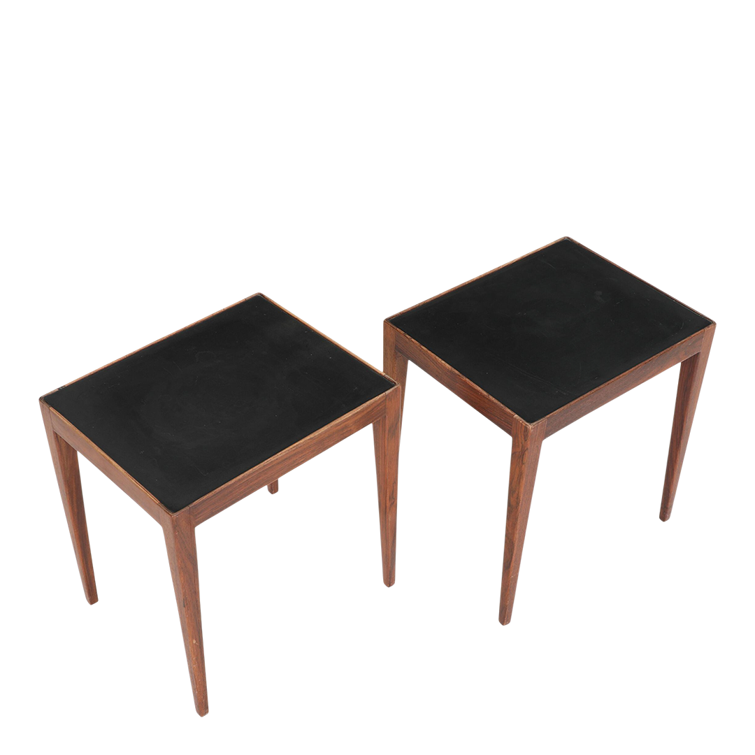 1960s Danish Design : pair of rosewood & black laminate side tables
