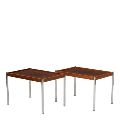 1970s Danish : pair of post modern 27" rosewood & chrome side tables