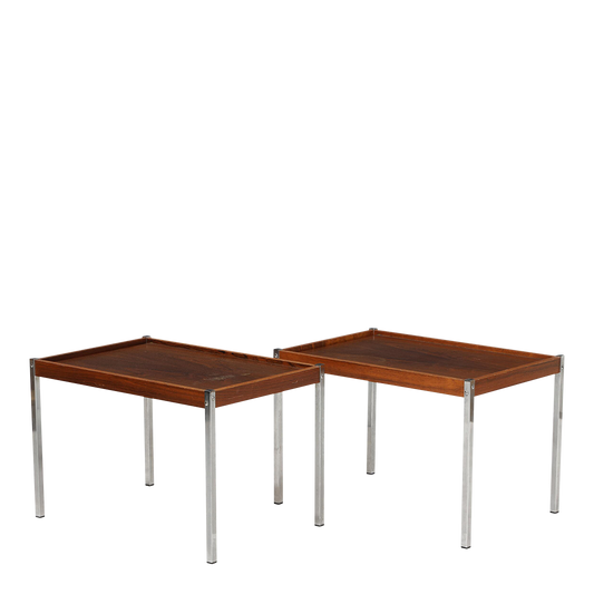 1970s Danish : pair of post modern 27" rosewood & chrome side tables