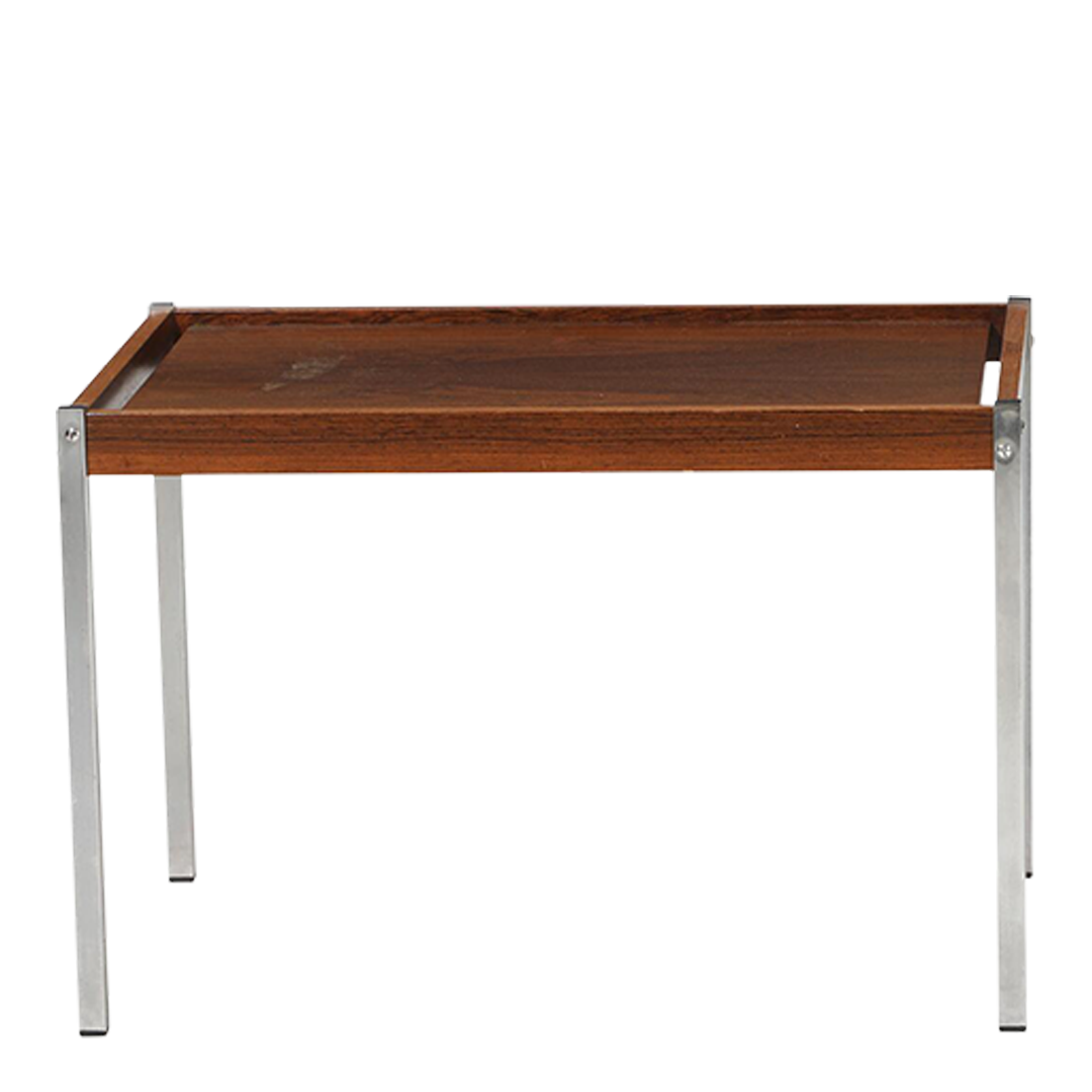 1970s Danish : pair of post modern 27" rosewood & chrome side tables
