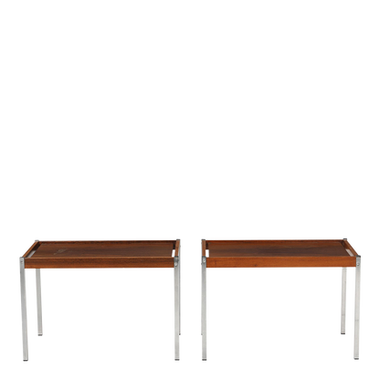 1970s Danish : pair of post modern 27" rosewood & chrome side tables