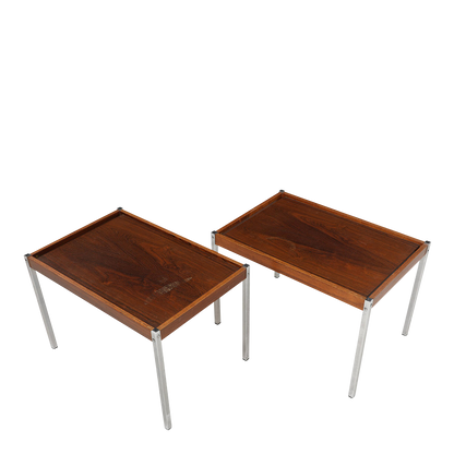 1970s Danish : pair of post modern 27" rosewood & chrome side tables
