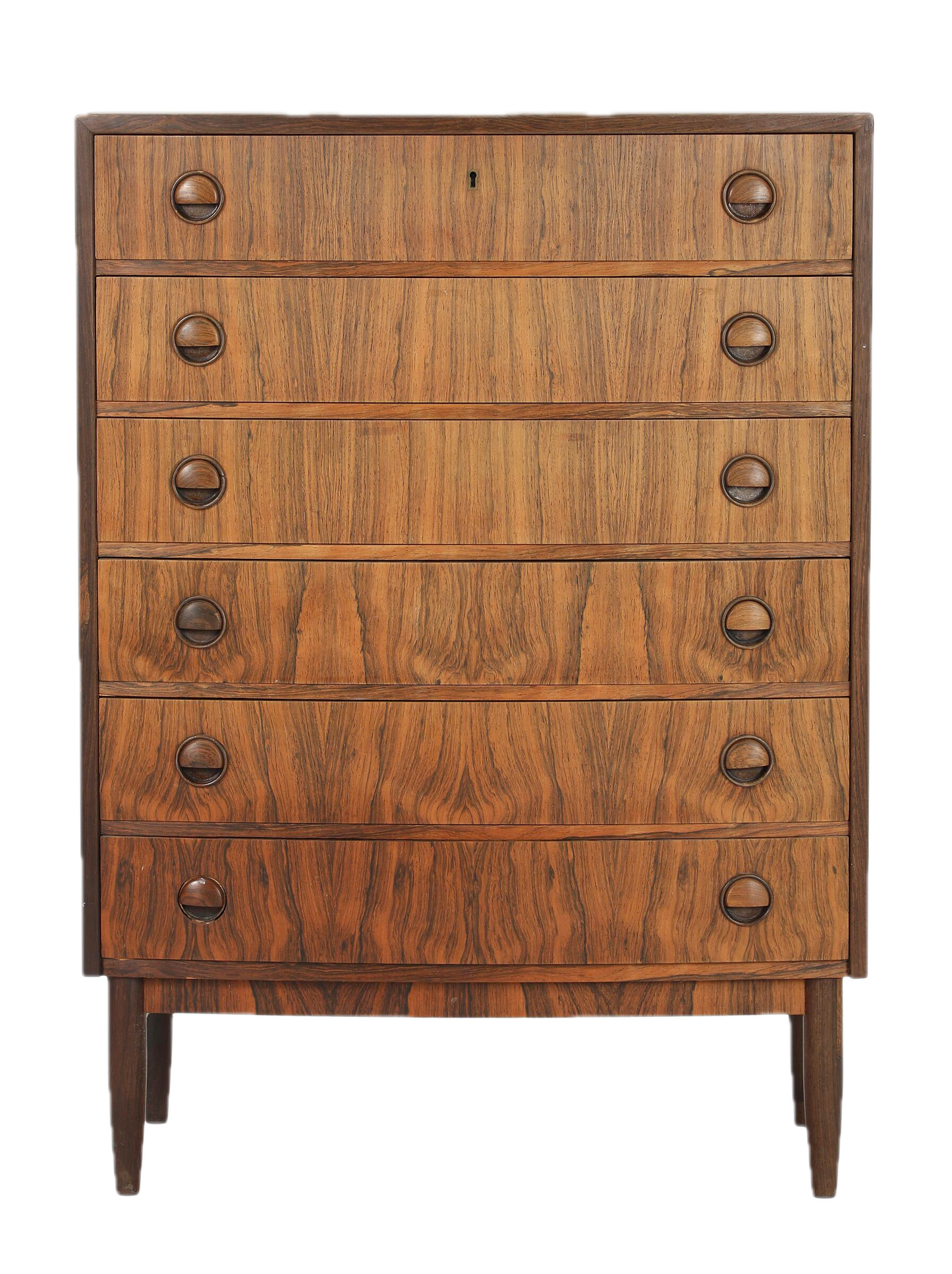 1960s Danish : six drawer bowed from rosewood chest