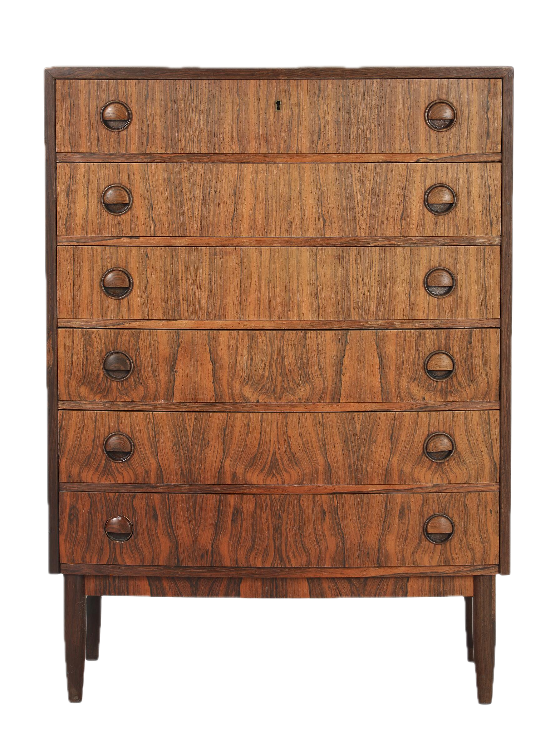 1960s Danish : six drawer bowed from rosewood chest