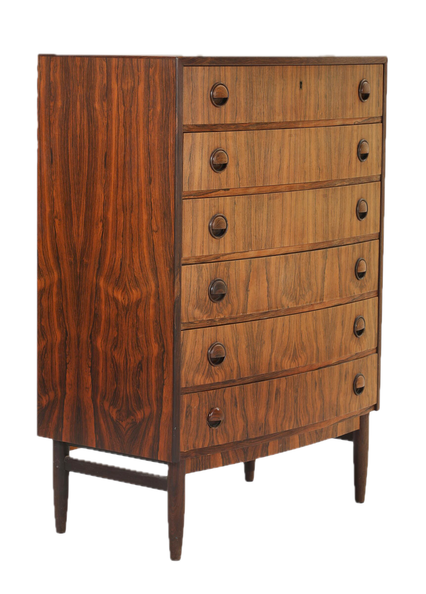 1960s Danish : six drawer bowed from rosewood chest