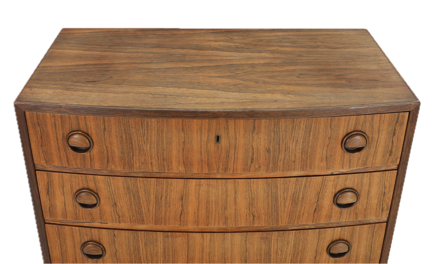 1960s Danish : six drawer bowed from rosewood chest