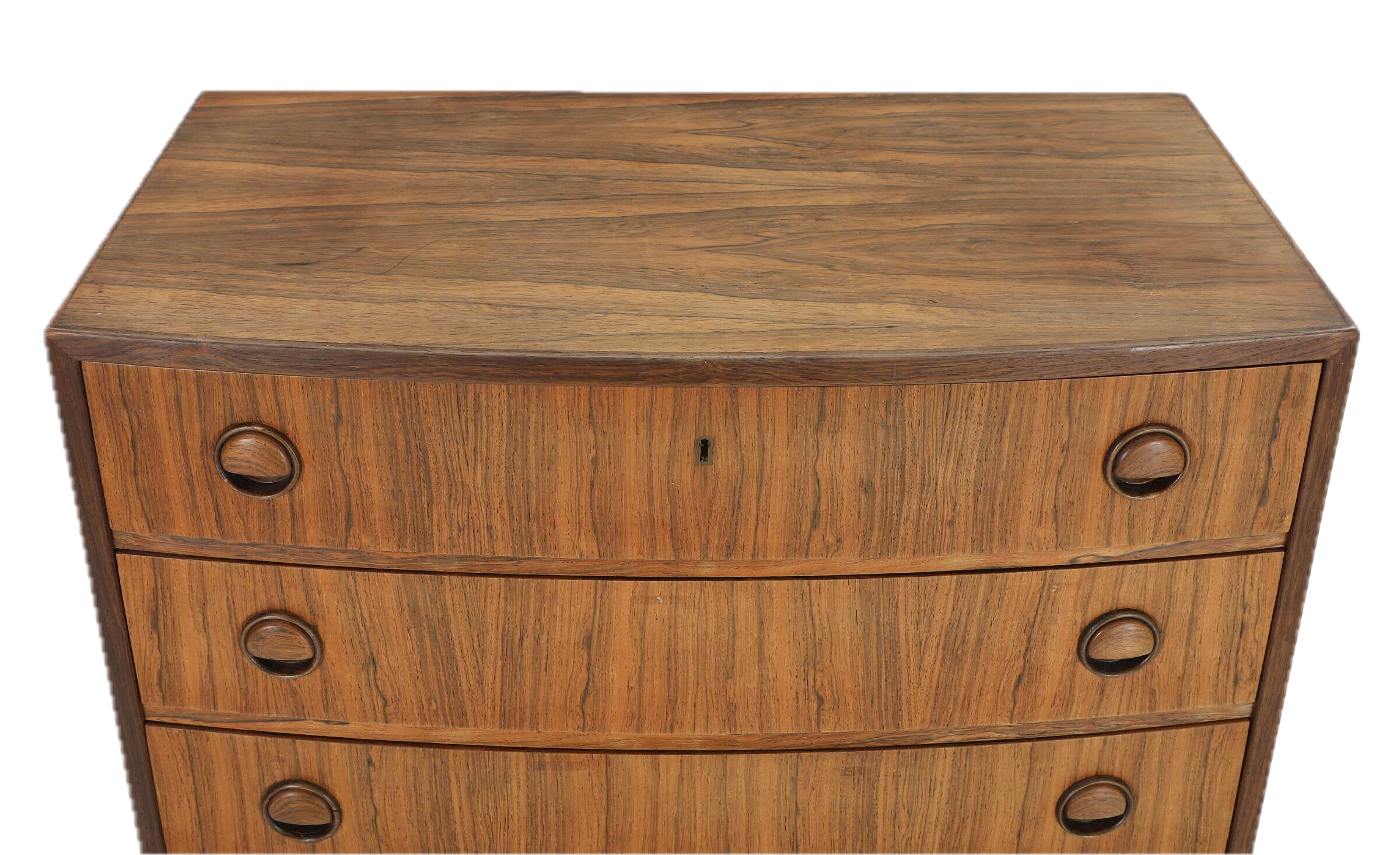 1960s Danish : six drawer bowed from rosewood chest