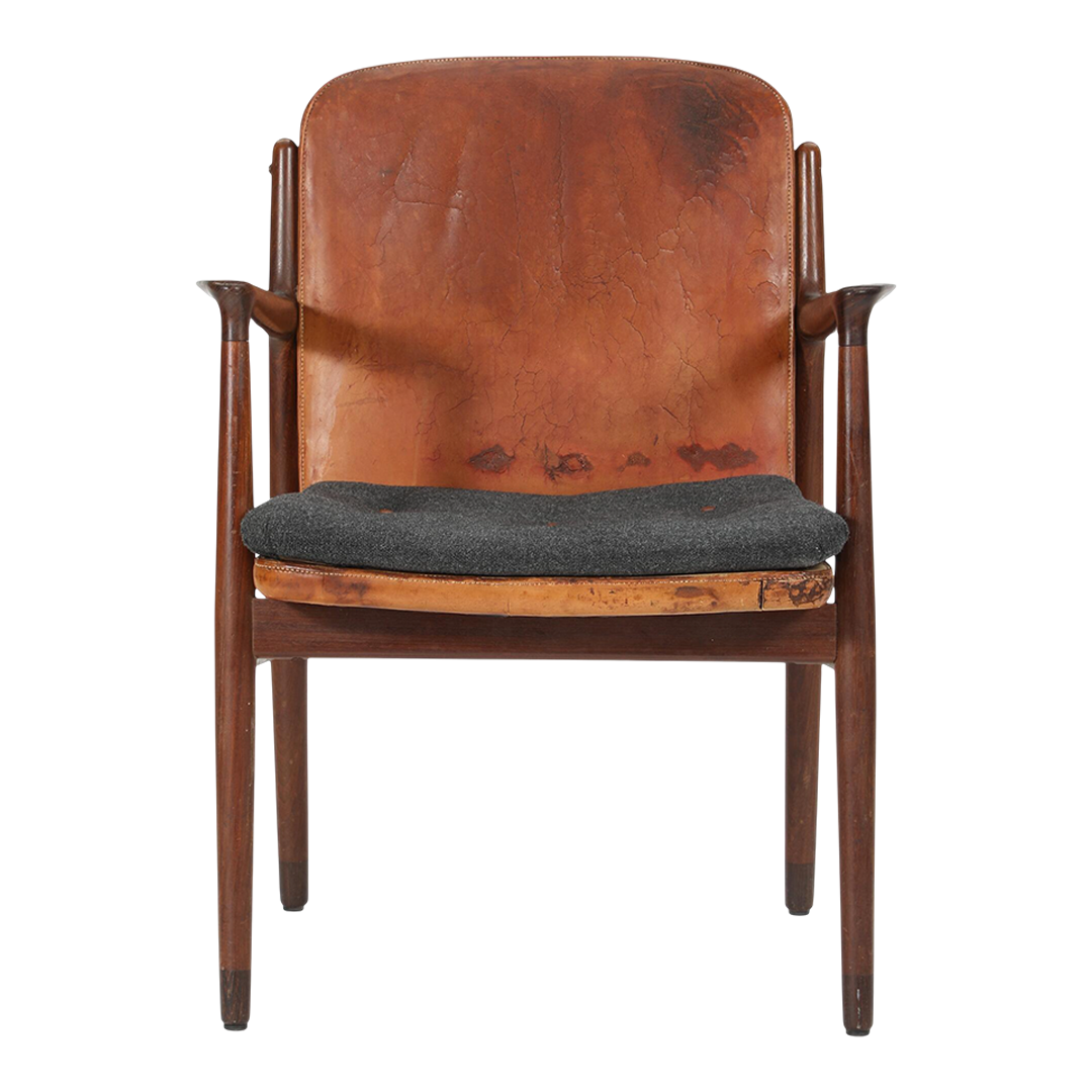 1950s Harbo Sølvsten : Model 112 teak & leather armchair, I. C. A. Jensen