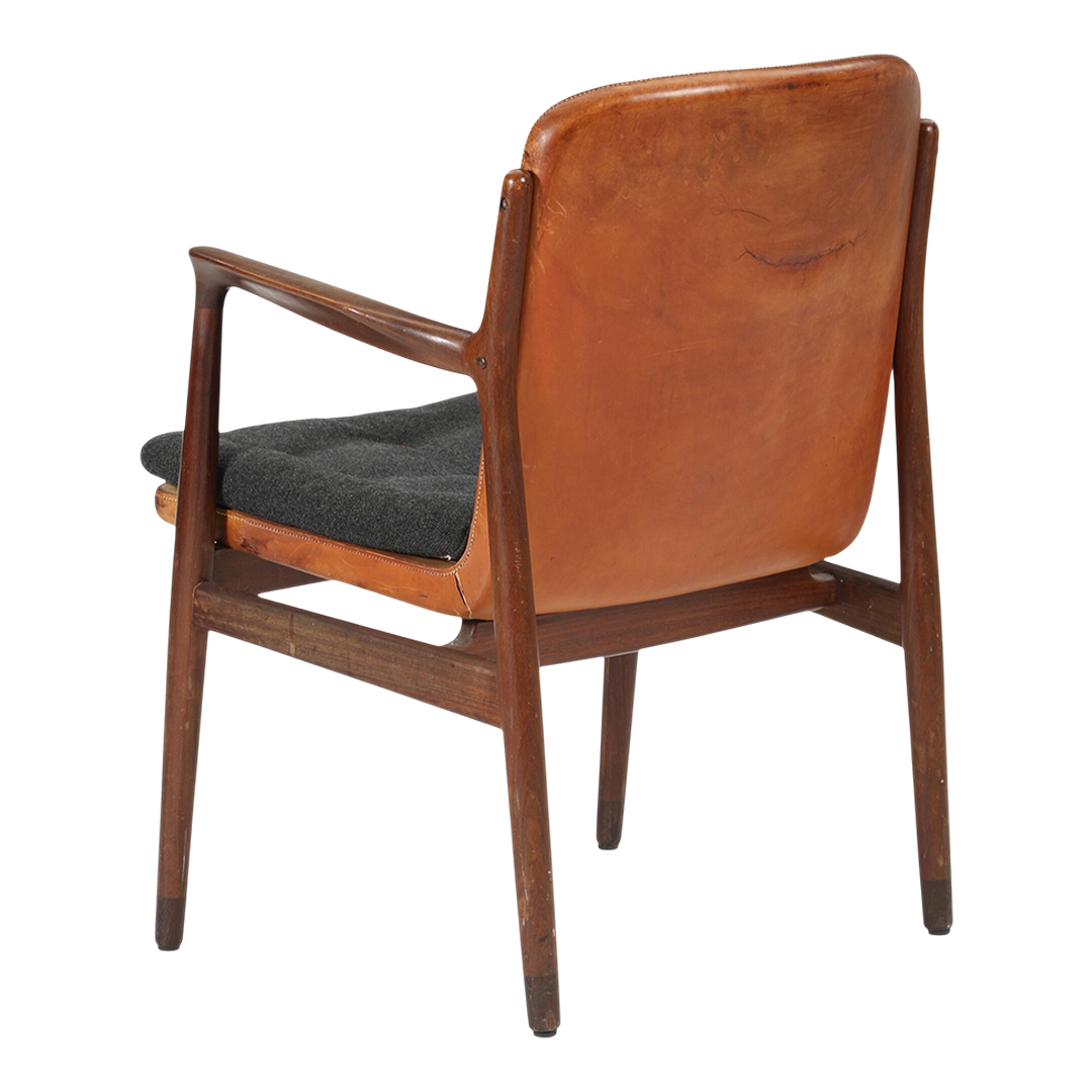 1950s Harbo Sølvsten : Model 112 teak & leather armchair, I. C. A. Jensen