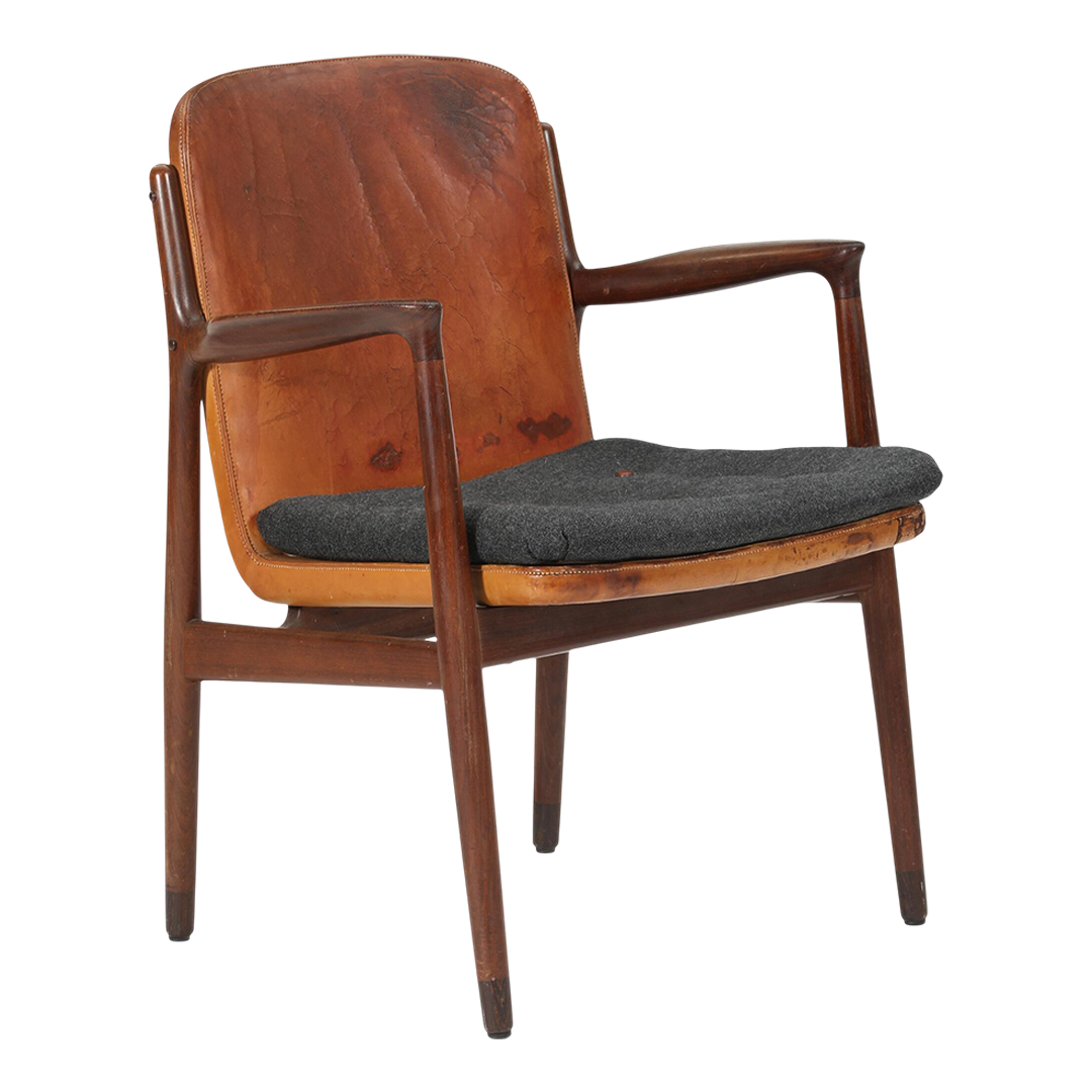 1950s Harbo Sølvsten : Model 112 teak & leather armchair, I. C. A. Jensen