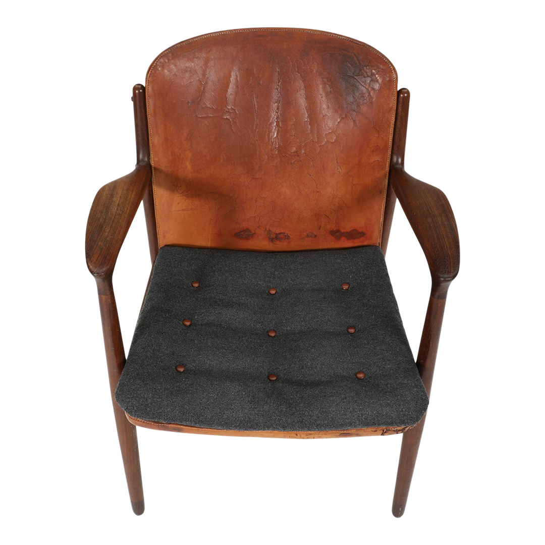 1950s Harbo Sølvsten : Model 112 teak & leather armchair, I. C. A. Jensen