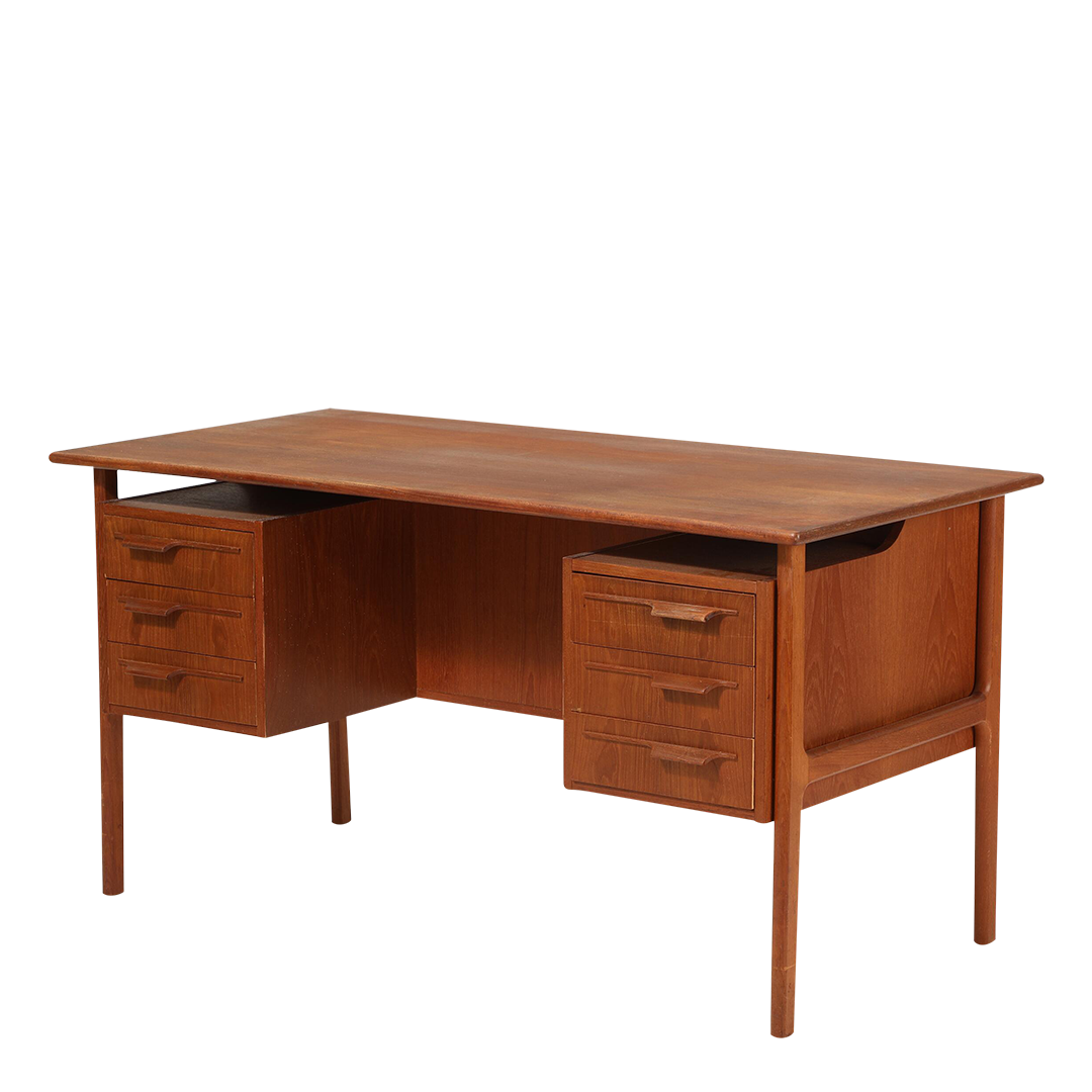 1960s Danish Design : classic teakwood 6-drawer 55" desk