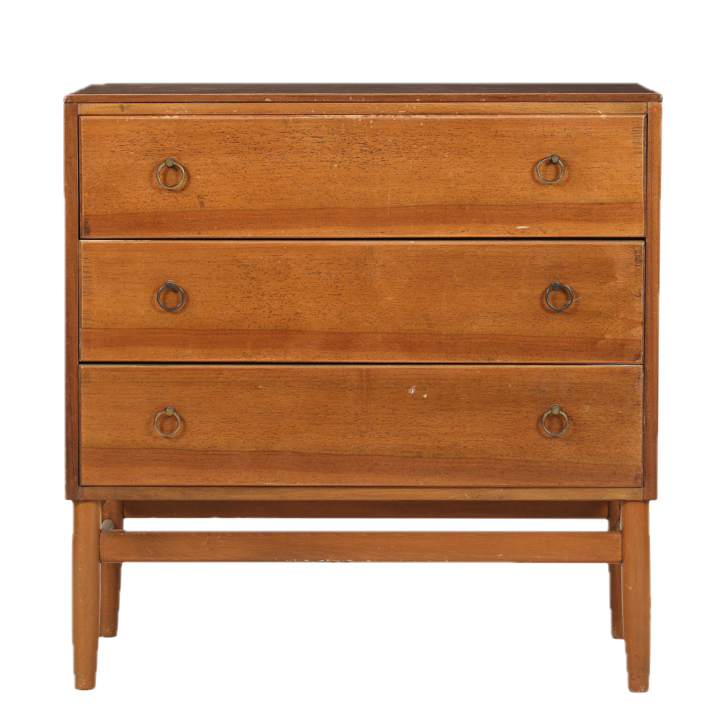 Late 1940s Danish : small 3-drawer teakwood floating chest of drawers