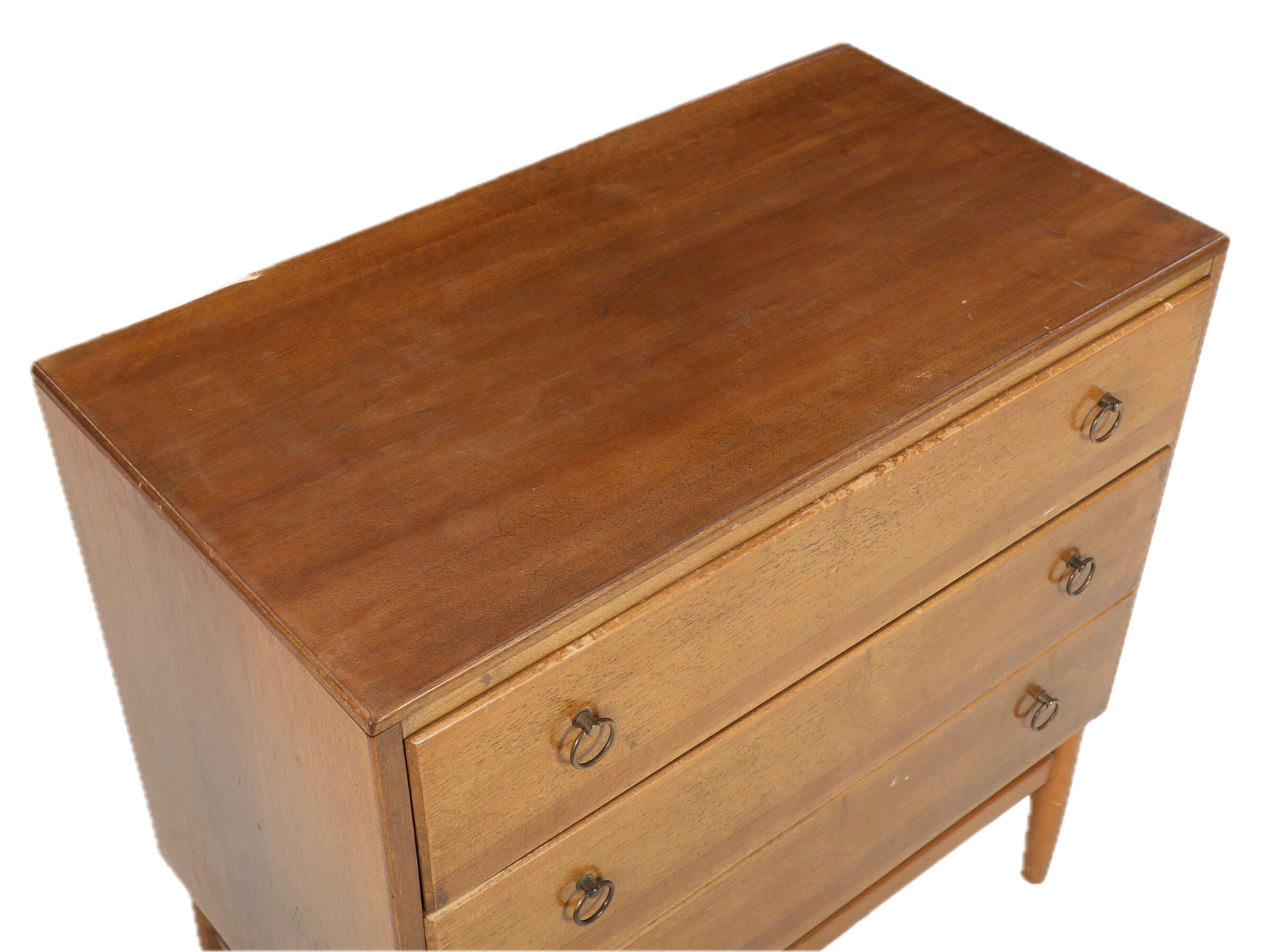 Late 1940s Danish : small 3-drawer teakwood floating chest of drawers