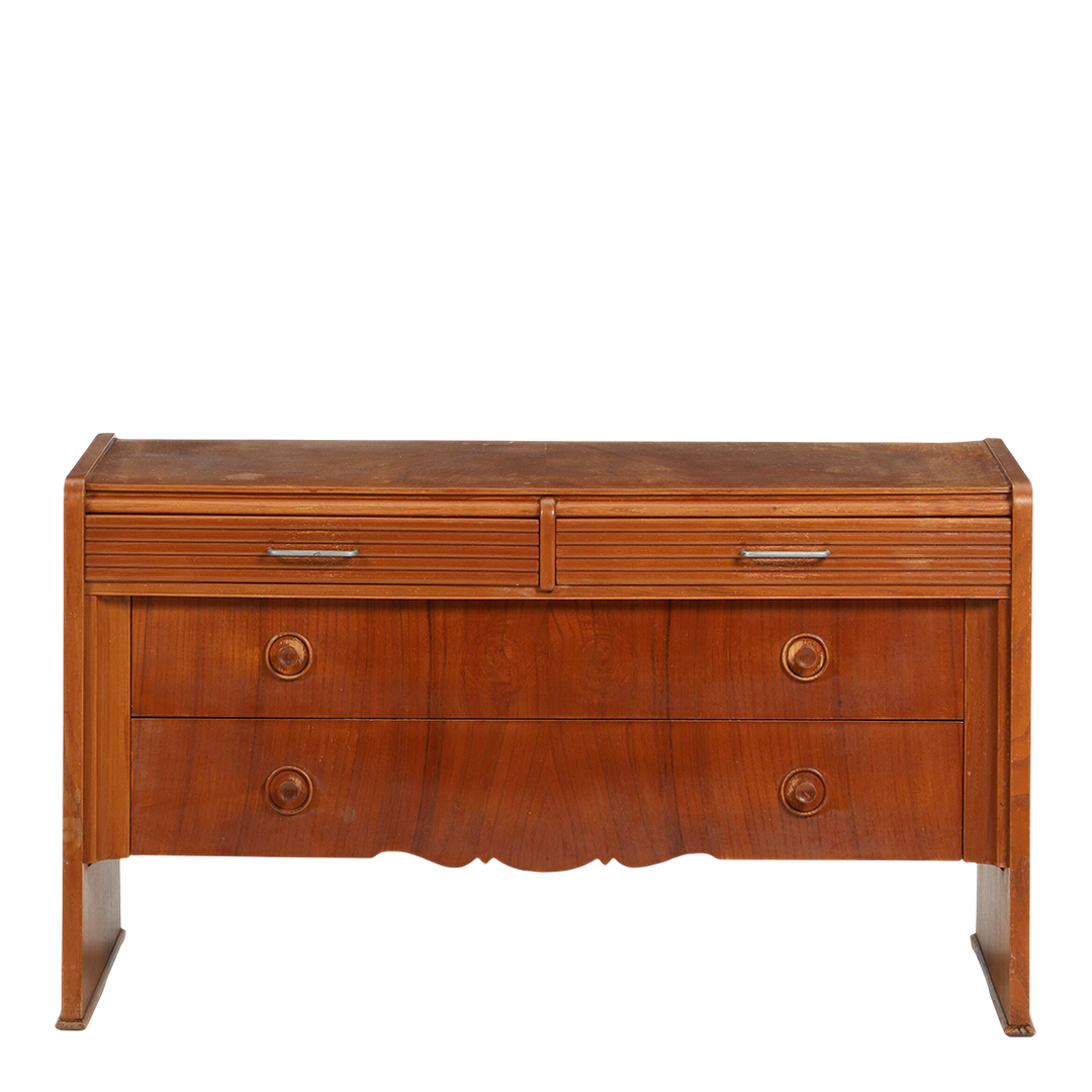 1930s Belgian : asymmetrical elmwood low chest of drawers